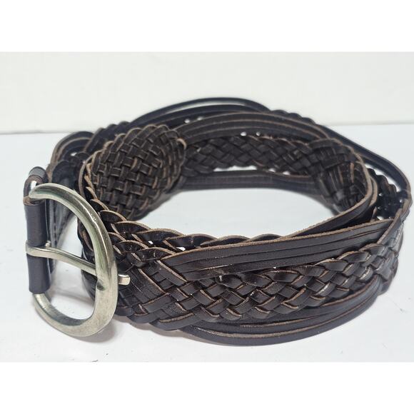 Women's 2" Wide Braided Woven Round Leather Belt Size 40" - Picture 1 of 7